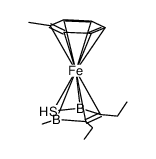 (η6-toluene)(η5-3,4-diethyl-2,5-dihydro-2,5-dimethyl-1,2,5-thiadiborolene)iron结构式