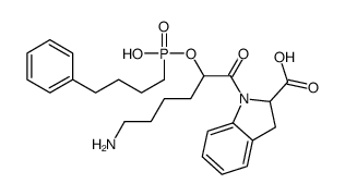 2,3-dihydro-1-(6-amino-2-((hydroxy-(4-phenylbutyl)phosphinyl)oxy)-1-oxohexyl)-1H-indole-2-carboxylic acid structure