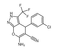 6-amino-4-(3-chlorophenyl)-3-(trifluoromethyl)-2,4-dihydropyrano[2,3-c]pyrazole-5-carbonitrile结构式