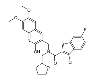 Benzo[b]thiophene-2-carboxamide, 3-chloro-N-[(1,2-dihydro-6,7-dimethoxy-2-oxo-3-quinolinyl)methyl]-6-fluoro-N-[(tetrahydro-2-furanyl)methyl]- (9CI) Structure