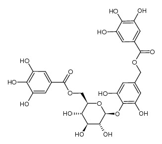 1'-O-galloyl-3,4,5-trihydroxybenzyl alcohol 4-O-β-D-(6"-O-galloyl)-glucopyranoside结构式