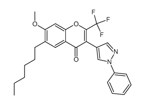 6-hexyl-7-methoxy-3-(1-phenyl-1H-pyrazol-4-yl)-2-trifluoromethyl-chromen-4-one Structure