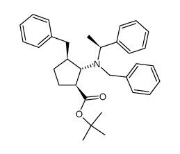 tert-butyl (1S,2S,3S,αS)-3-benzyl-2-(N-benzyl-N-α-methylbenzylamino)-cyclopentane-1-carboxylate结构式