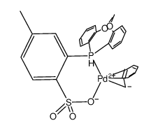 [(2-((2-OMe-Ph)2P)-4-Me-benzenesulfonate)Pd(η3-CH2Ph)] Structure