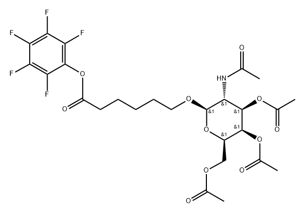 (2R,3R,4R,5R,6R)-5-乙酰氨基-2-(乙酰氧基甲基)-6-[[6-氧代-6-(全氟苯氧基)己基]氧基]四氢-2H-吡喃-3,4-二基二乙酸酯结构式