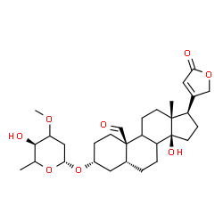 3β-[(3-O-Methyl-2,6-dideoxy-D-ribo-hexopyranosyl)oxy]-14-hydroxy-19-oxo-5β-card-20(22)-enolide结构式