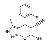 6-amino-3-methyl-4-(2-fluorophenyl)-2,4-dihydropyrano[2,3-c]pyrazole-5-carbonitrile structure