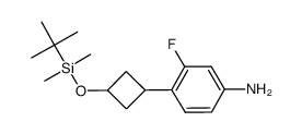 3-fluoro-4-(3-{tert-butyldimethylsilyloxy}-cyclobutyl)aniline结构式