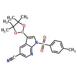 1-[(4-甲基苯基)磺酰基] -3-(4,4,5,5-四甲基-1,3,2-二氧硼杂环戊烷-2-基)-1H-吡咯并[2,3-b]吡啶-5-腈结构式