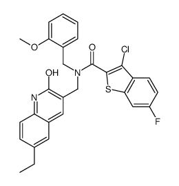 Benzo[b]thiophene-2-carboxamide, 3-chloro-N-[(6-ethyl-1,2-dihydro-2-oxo-3-quinolinyl)methyl]-6-fluoro-N-[(2-methoxyphenyl)methyl]- (9CI) Structure