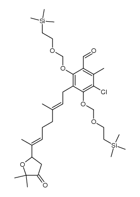 3-chloro-2-methyl-5-[(E,E)-3-methyl-7-(tetrahydro-5,5-dimethyl-4-oxofuran-2-yl)octa-2,6-dienyl]-4,6-bis[2-(trimethylsilyl)ethoxymethoxy]benzaldehyde Structure