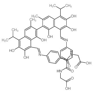 2-[[4-[[(Z)-[7-[(8E)-8-[[[4-(carboxymethylcarbamoyl)phenyl]amino]methylidene]-1,6-dihydroxy-3-methyl-7-oxo-5-propan-2-yl-naphthalen-2-yl]-3,8-dihydroxy-6-methyl-2-oxo-4-propan-2-yl-naphthalen-1-yliden picture