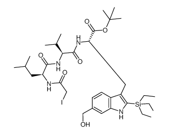 N-(iodoacetyl)-L-leucyl-L-valyl-6-(hydroxymethyl)-2-(triethylsilyl)-L-tryptophan tert-butyl ester Structure