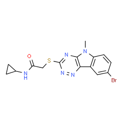 Acetamide, 2-[(8-bromo-5-methyl-5H-1,2,4-triazino[5,6-b]indol-3-yl)thio]-N-cyclopropyl- (9CI)结构式