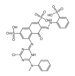 5-[[4-Chloro-6-[methyl(phenyl)amino]-1,3,5-triazin-2-yl]amino]-4-hydroxy-3-[(2-sulfophenyl)azo]-2,7-naphthalenedisulfonic acid structure