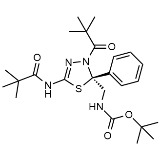 tert-Butyl(S)-((2-phenyl-5-pivalamido-3-pivaloyl-2,3-dihydro-1,3,4-thiadiazol-2-yl)methyl)carbamate Structure