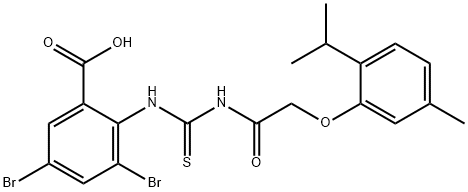 3,5-dibromo-2-[[[[[5-methyl-2-(1-methylethyl)phenoxy]acetyl]amino]thioxomethyl]amino]-benzoic acid picture