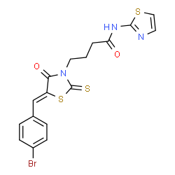 4-[5-(4-bromobenzylidene)-4-oxo-2-thioxo-1,3-thiazolidin-3-yl]-N-(1,3-thiazol-2-yl)butanamide structure