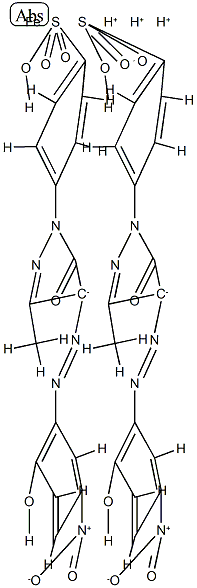 trihydrogen bis[4-[4,5-dihydro-4-[(2-hydroxy-5-nitrophenyl)azo]-3-methyl-5-oxo-1H-pyrazol-1-yl]benzene-1-sulphonato(3-)]ferrate(3-)结构式