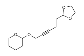 2-((5-(1,3-dioxolan-2-yl)pent-2-yn-1-yl)oxy)tetrahydro-2H-pyran结构式