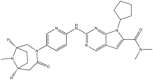 7-环戊基-N,N-二甲基-2-[[5-[(1R,6S)-9-甲基-4-氧代-3,9-二氮杂双环[4.2.1]壬烷-3-基]-2-吡啶基]氨基]-7H-吡咯并[2,3-D]嘧啶-6-甲酰胺结构式