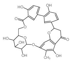 [1,1'-Biphenyl]-3-carboxylicacid, 5'-[7-(b-D-glucopyranosyloxy)-3,4-dihydro-5-hydroxy-6-methyl-4-oxo-2H-1-benzopyran-2-yl]-2',4-dihydroxy-,intramol. 3,6'''-ester (9CI) picture