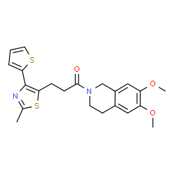 1-(6,7-dimethoxy-3,4-dihydroisoquinolin-2(1H)-yl)-3-[2-methyl-4-(thiophen-2-yl)-1,3-thiazol-5-yl]propan-1-one structure