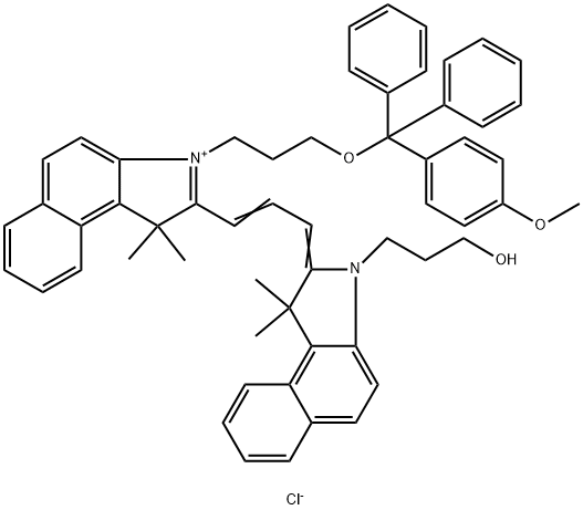 1H-Benz[e]indolium, 2-[3-[1,3-dihydro-3-(3-hydroxypropyl)-1,1-dimethyl-2H-benz[e]indol-2-ylidene]-1-propen-1-yl]-3-[3-[(4-methoxyphenyl)diphenylmethoxy]propyl]-1,1-dimethyl-, chloride (1:1)结构式