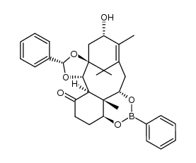 (3aS,3a1S,7S,8aS,10S,11aS,11bR,14aS)-7-hydroxy-3a1,6,15,15-tetramethyl-2,10-diphenyl-3a,3a1,4,7,8,11a,11b,13,14,14a-decahydro-12H-1,3,9,11-tetraoxa-2-bora-5,8a-methanocyclopenta[4,5]cyclodeca[1,2,3-de]naphthalen-12-one结构式
