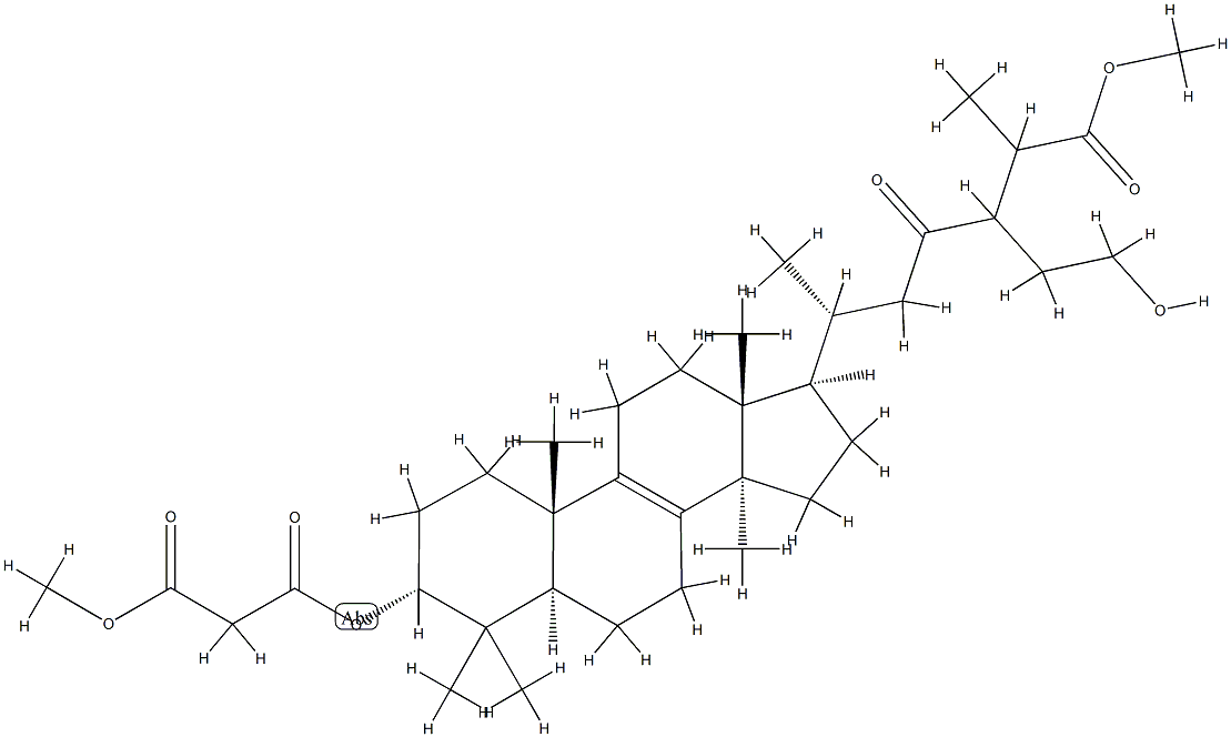 24-(2-Hydroxyethyl)-3α-(3-methoxy-1,3-dioxopropoxy)-23-oxo-5α-lanost-8-en-26-oic acid methyl ester结构式