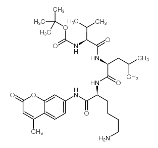 丁氧羰基-缬氨酰-亮氨酰-赖氨酸-7-氨基-4-甲基香豆素结构式