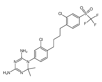 1-{3-Chloro-4-[4-(2-chloro-4-trifluoromethanesulfonyl-phenyl)-butyl]-phenyl}-6,6-dimethyl-1,6-dihydro-[1,3,5]triazine-2,4-diamine结构式