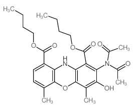 10H-Phenoxazine-1,9-dicarboxylicacid, 2-(diacetylamino)-3-hydroxy-4,6-dimethyl-, 1,9-dibutyl ester structure