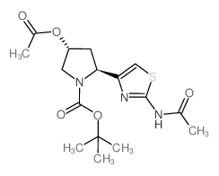 tert-butyl (2S,4R)-2-(2-acetamidothiazol-4-yl)-4-acetoxypyrrolidine-1-carboxylate结构式