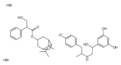 5-[1-hydroxy-2-[1-(4-hydroxyphenyl)propan-2-ylamino]ethyl]benzene-1,3-diol,(8-methyl-8-propan-2-yl-8-azoniabicyclo[3.2.1]octan-3-yl) 3-hydroxy-2-phenylpropanoate,bromide,hydrobromide Structure