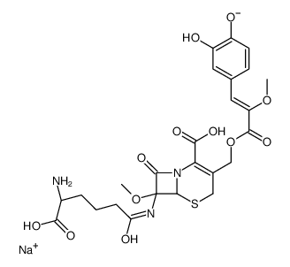 sodium,(6R,7S)-7-[(5-amino-5-carboxypentanoyl)amino]-3-[[(Z)-3-(3,4-dihydroxyphenyl)-2-methoxyprop-2-enoyl]oxymethyl]-7-methoxy-8-oxo-5-thia-1-azabicyclo[4.2.0]oct-2-ene-2-carboxylate Structure