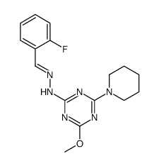 N-[(2-fluorophenyl)methylideneamino]-4-methoxy-6-piperidin-1-yl-1,3,5-triazin-2-amine Structure