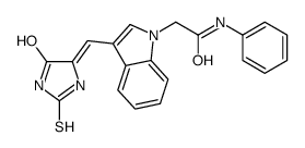 2-[3-[(Z)-(5-oxo-2-sulfanylideneimidazolidin-4-ylidene)methyl]indol-1-yl]-N-phenylacetamide Structure