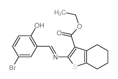 Benzo[b]thiophene-3-carboxylic acid,2-[[(5-bromo-2-hydroxyphenyl)methylene]amino]-4,5,6,7-tetrahydro-,ethyl ester Structure