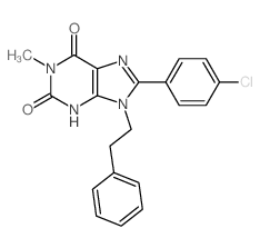 1H-Purine-2,6-dione,8-(4-chlorophenyl)-3,9-dihydro-1-methyl-9-(2-phenylethyl)- picture