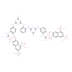 7,7'-[1,2-phenylenebis[imino(6-chloro-1,3,5-triazine-4,2-diyl)imino[2-(carbamoylamino)-4,1-phenylene]azo]]bis(naphthalene-1,3,6-trisulphonic) acid structure