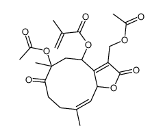 2-Methylpropenoic acid [(4S,6R,10E,11aR)-6-acetoxy-3-acetoxymethyl-2,4,5,6,7,8,9,11a-octahydro-6,10-dimethyl-2,7-dioxocyclodeca[b]furan-4-yl] ester结构式