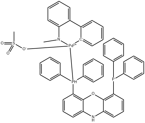 (SP-4-4)-[4-(Diphenylphosphino-κP)-6-(diphenylphosphino)-10H-phenoxazine](methanesulfonato-κO)[2'-(methylamino-κN)[1,1'-biphenyl]-2-yl-κC]palladium Structure