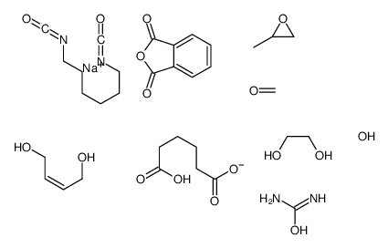 己二酸与2-丁烯基-1,4-二醇、1,6-二异氰酸根合己烷、1,2-乙二醇、甲醛、1,3-异苯并呋喃二酮、甲基环氧乙烷、亚硫酸钠和尿素的聚合物结构式