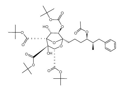 tri(tert-butyl) [1S,1(4R,5R),3S,4S,5R,6R,7R]-1-(4-acetoxy-5-methyl-6-phenylhexyl)-7-(tert-butoxycarbonyl)oxy-4,6-dihydroxy-2,8-dioxabicyclo[3.2.1]octane-3,4,5-tricarboxylate structure