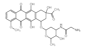 8-Acetyl-10-((3-(9-(aminoacetyl)amino)-2,3,6-trideoxy-alpha-L-lyxo-hexopyranosyl)oxy)-7,8,9,10-tetrahydro-6,8,11-trihydroxy-1-methoxy-5,12-naphthacenedione monohydrochloride, (8S-cis)-结构式