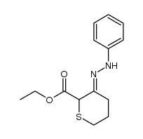 5,6-dihydro-2-ethoxycarbonyl-2H-thiopyran-3(4H)-one 3-phenylhydrazone Structure