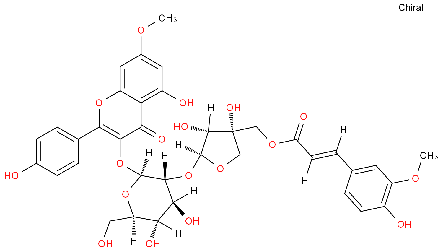 鼠李柠檬素-3-O-[5'''-O-阿魏酰-Β-D-呋喃芹菜糖-(1'''→2''')]-Β-D-吡喃葡萄糖苷图片