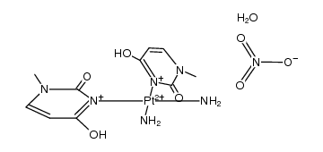 {(NH3)2 platinum(II)(2-oxo-4-hydroxo-1-methyluracil)2}(NO3)2*3H2O结构式