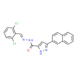 (E)-N-(2,6-dichlorobenzylidene)-3-(naphthalen-2-yl)-1H-pyrazole-5-carbohydrazide结构式